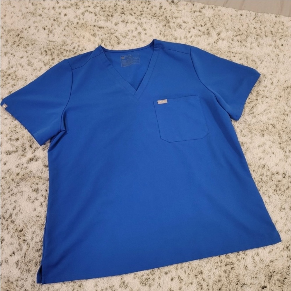 Figs One Pocket Scrub Top Blue